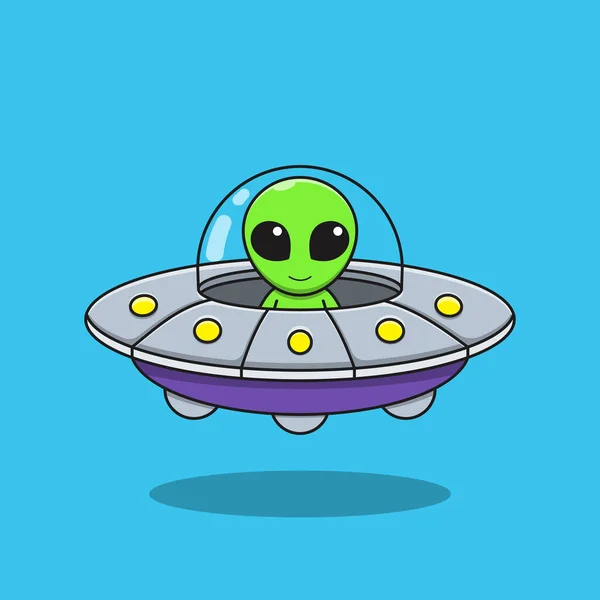 Illustration Vector Graphic Alien Cartoon Driving Flying Saucer — Stock Vector