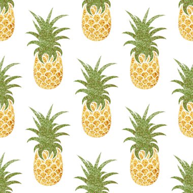 Sorunsuz yaz arka plan. Beyaz zemin üzerinde altın ananas