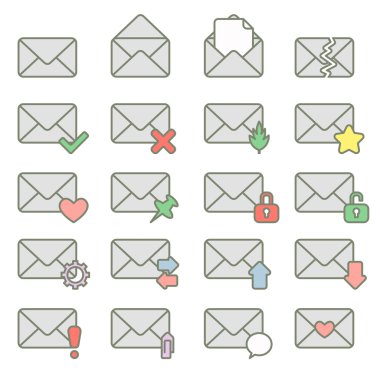 İletiler için simge seti. Vektör illüstrasyonu.