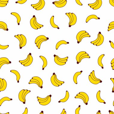 Muz ile Seamless modeli. Sarı egzotik meyve üzerinde beyaz bir ba