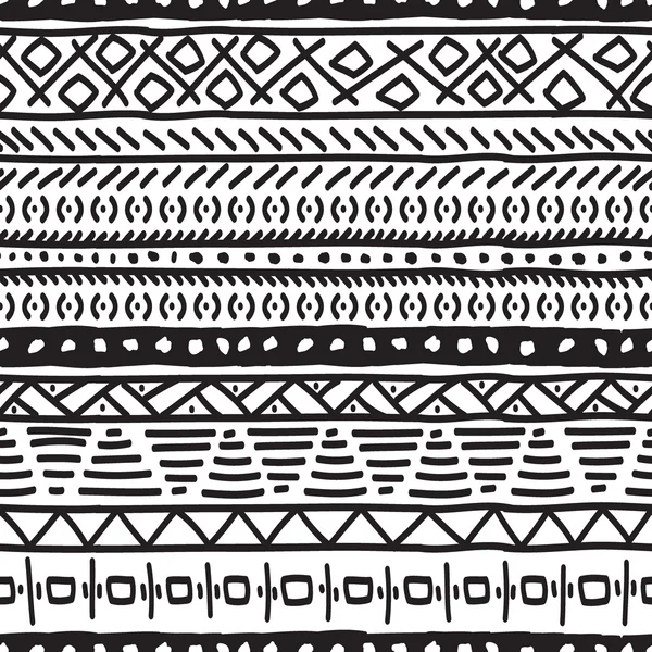 Nahtlose ethnische Muster. Schwarz-Weiß-Illustration. — Stockvektor