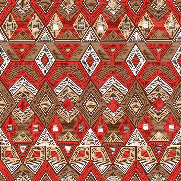 Бесшовный геометрический узор. Мотивы вышивки. Сделано вручную. Красный, ч... — стоковый вектор