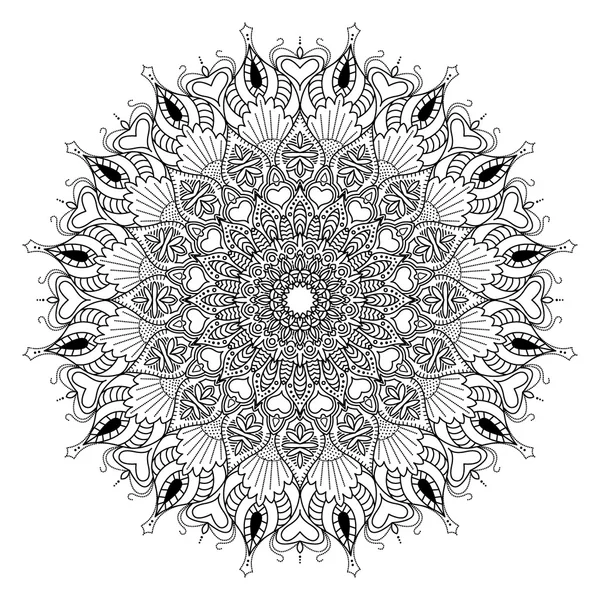 Mandala. Svart prydnad på vit bakgrund. — Stock vektor