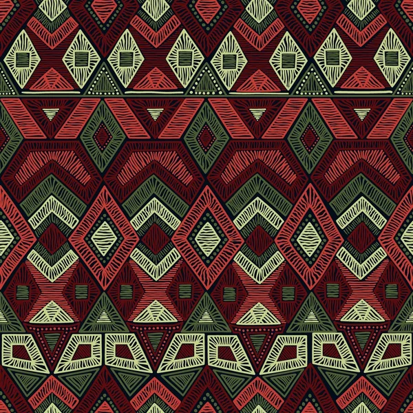 Nahtlose geometrische Muster. schwarze, rote, grüne und weiße Farben. — Stockvektor