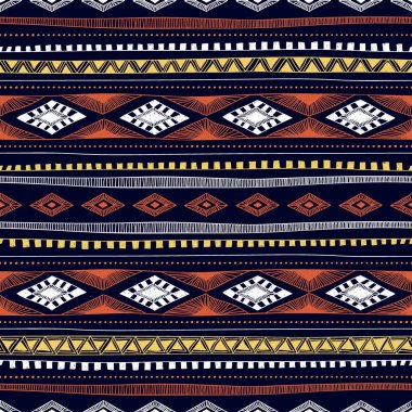 Dikişsiz etnik desen elle çizilmiş. Çok renkli geometrik el