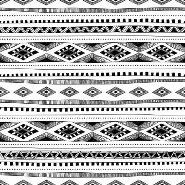 Siyah ve beyaz sorunsuz etnik arka plan. Vektör çizim.