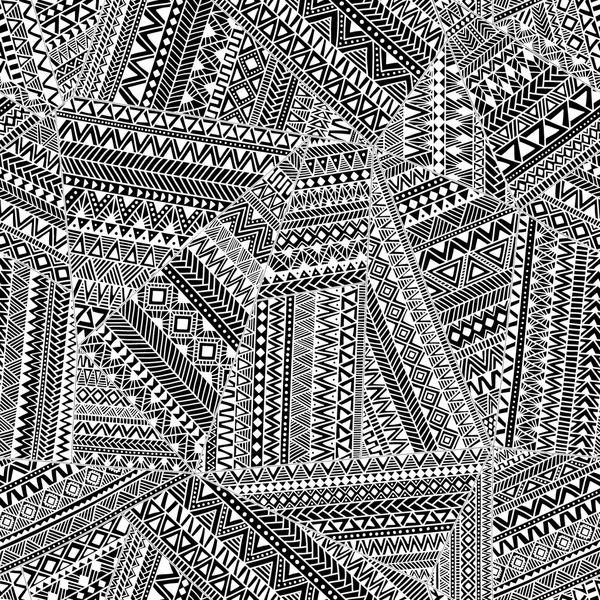 Patrón tribal sin fisuras. Adorno geométrico dibujado a mano. Negro y — Archivo Imágenes Vectoriales