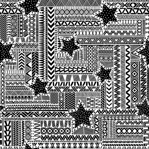 Etnikai varrat nélküli dísz. Zentangle mintázat. Fekete-fehér VEC — Stock Vector