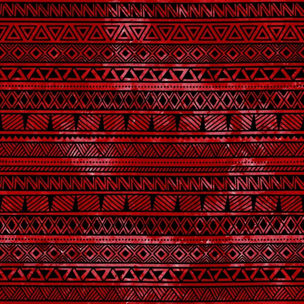 Nahtloser ethnischer Hintergrund. rote Aquarell-Textur. schwarzer Geomet — Stockvektor