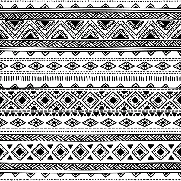 Nahtlose ethnische Muster. Schwarz-weißes geometrisches Ornament. vec — Stockvektor