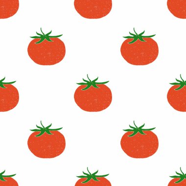 Beyaz bir arka plan üzerinde çizgi film domates. Sorunsuz yaz desen.