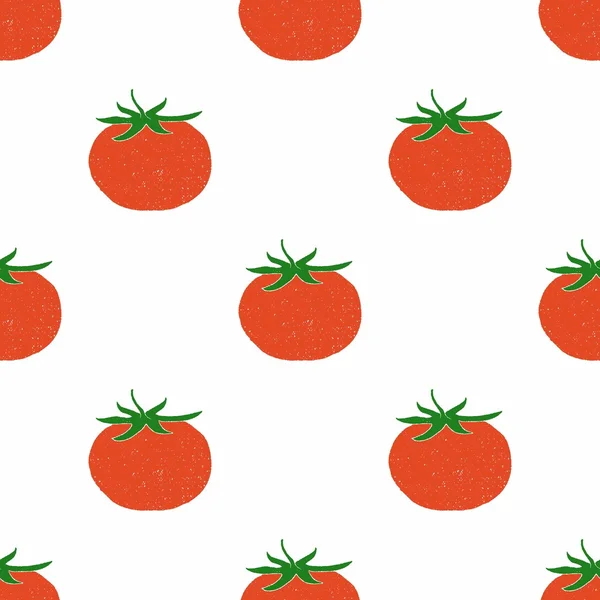 Tomates de desenhos animados em um fundo branco. Padrão de verão sem costura . —  Vetores de Stock