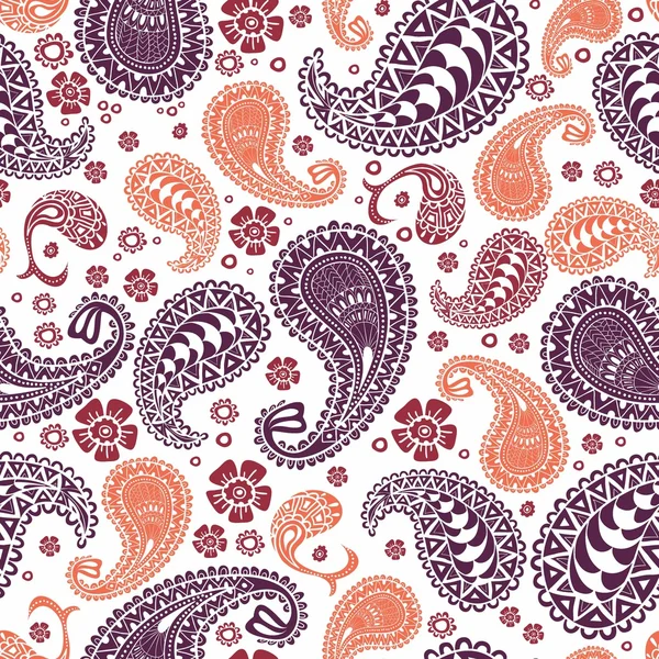 Paisley seamless pattern. Turkish cucumber. Coral, purple, burgu — Stock Vector