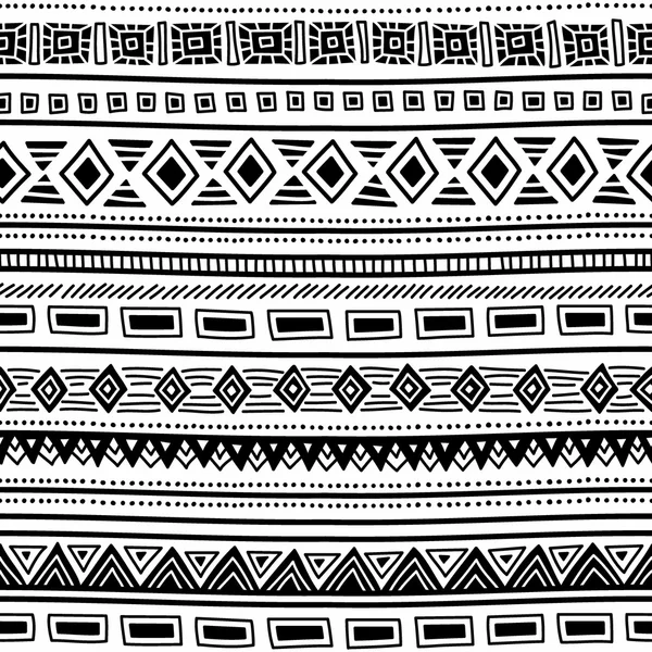 Dikişsiz etnik desen. Siyah ve beyaz geometrik süsleme. VEC