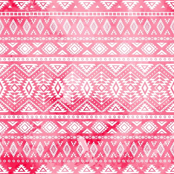 Etnische patroon met de hand geschilderd. Aquarel textuur rood en roze. — Stockvector
