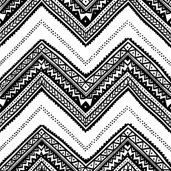 Seamless ethnic pattern drawn by hand. Black and white vector illustration. — ストックベクタ