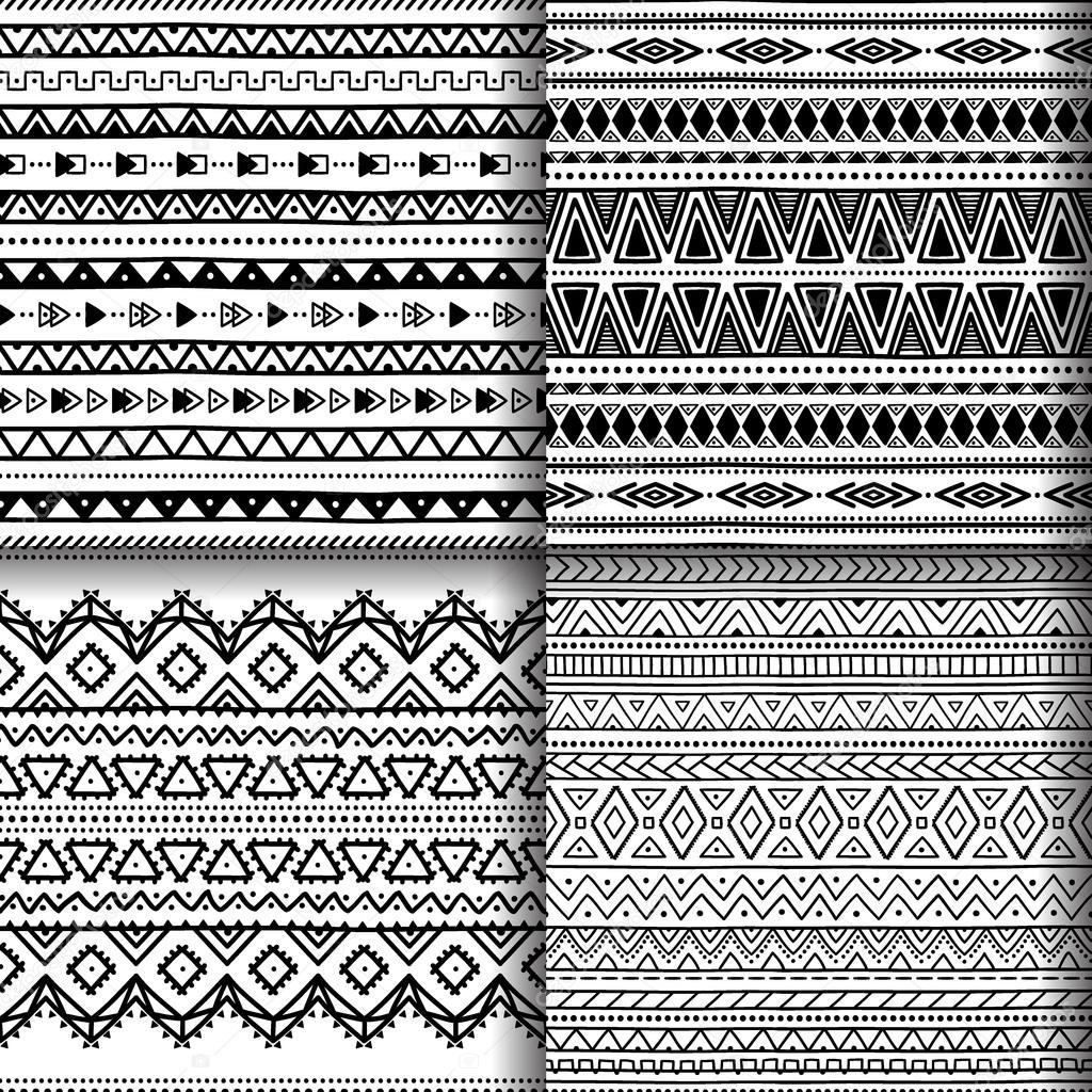 Collection of ethnic seamless patterns.