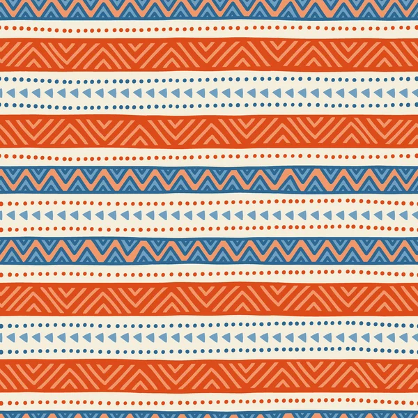 Простий смугастий безшовний етнічний візерунок. Синій, білий і помаранчевий кольори . — стоковий вектор