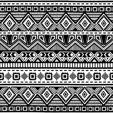 Seamless ethnic pattern. Black and white vector illustration. clipart