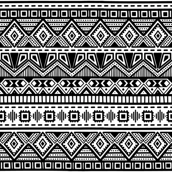 Dikişsiz etnik desen. Siyah ve beyaz vektör çizim.