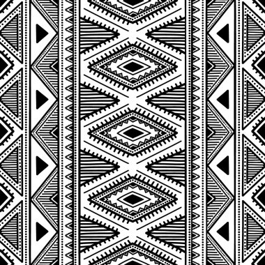 Dikişsiz etnik desen. Siyah ve beyaz vektör çizim.
