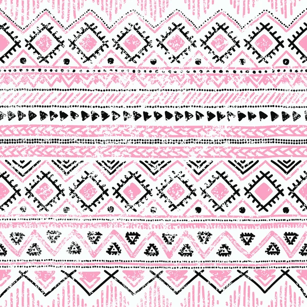 Fondo étnico sin costuras en colores rosa, blanco y negro . — Vector de stock