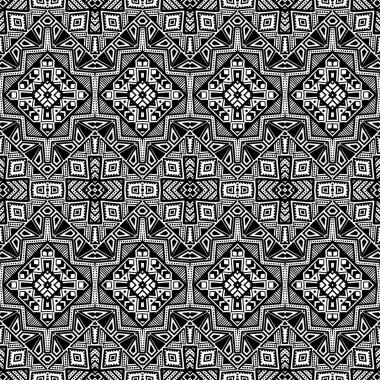 Kesintisiz geometrik desen. Siyah ve beyaz süsleme.