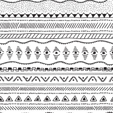 Kesintisiz geometrik etnik desen. Siyah beyaz resim.