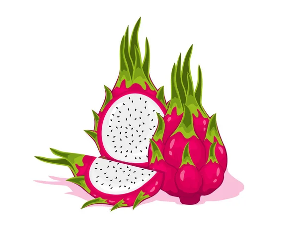 Köstliche Rote Drachenfrucht Vektor Design Tropische Sommerfrüchte Für Einen Gesunden — Stockvektor