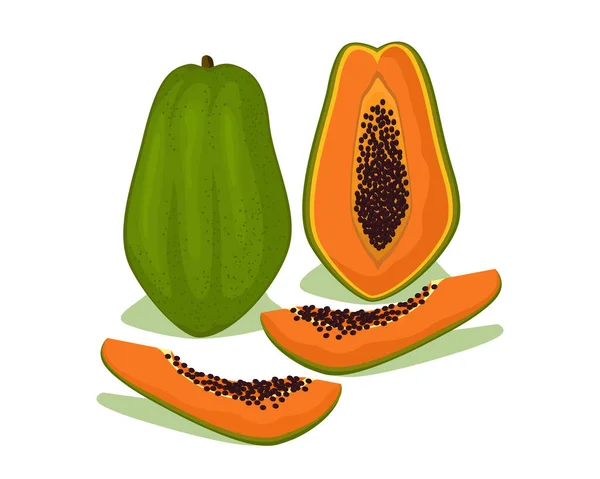 Papaya Rijp Fruit Vector Ontwerp Tropisch Fruit Voor Een Gezonde — Stockvector