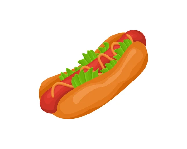 Hot Dog Vektor Ikon Design Finom Étel Kolbászos Zöldségekkel Szósszal — Stock Vector