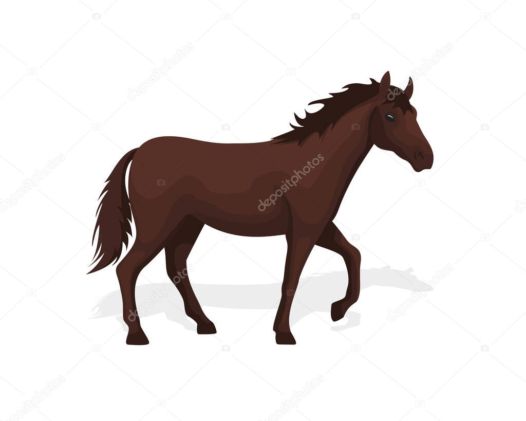 Horse standing logo vector. Dashing brown equine animal design. vector illustration
