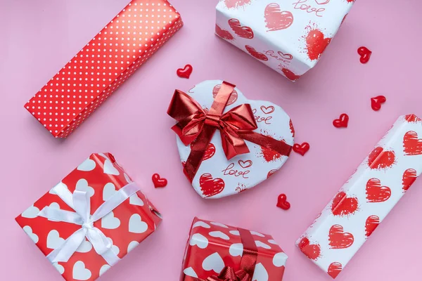 Gift Present Box Pink Background Banner Concept Valentine Day Top — Stock Photo, Image