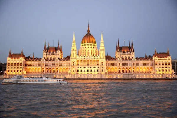 Budapest Parliament Building at Night with Boat