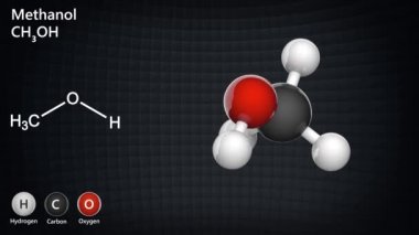 Metanol (diğerleri arasında metil alkol olarak da bilinir), CH3OH (genellikle MeOH olarak kısaltılır) 3D formülü olan bir kimyasaldır. Kusursuz döngü. Top ve Çubuk kimyasal yapı modeli.