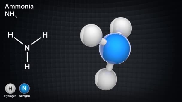 Аммиак Молекулярная Формула Nh3 H3N Является Бесцветным Щелочным Газом Образуется — стоковое видео