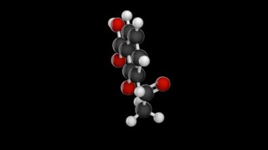 Aspirin (ASA) molekül topu ve sopa modeli - C9H8O4. 3 boyutlu görüntüleme. Kusursuz döngü. İzole edilmiş ve siyah arkaplanda dönüyor. Top ve Çubuk kimyasal yapı modeli.