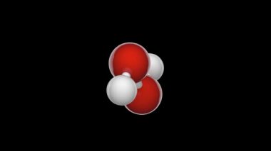 Yapısal kimyasal formül ve hidrojen peroksitin moleküler yapısı (H2O2). 3 boyutlu görüntüleme. Kusursuz döngü. İzole edilmiş ve siyah arkaplanda dönüyor. Top ve Çubuk kimyasal yapı modeli.