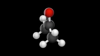 Yapısal kimyasal formül ve asetonun moleküler yapısı. Formül C3H6O. Renksiz, uçucu, yanıcı sıvı. 3 boyutlu görüntüleme. Kusursuz döngü. Siyah arkaplanda izole edilmiş ve döndürülmüş.