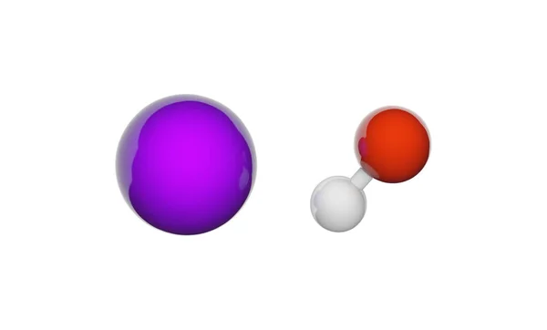 水酸化カリウムは KohまたはHkoという式を持つ無機化合物です 一般的には苛性カリと呼ばれる 化学構造モデル ボールとスティック 3Dイラスト 白地に隔離された — ストック写真