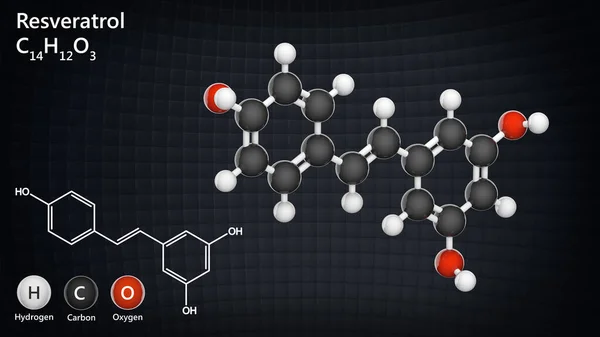 Estructura Molecular Del Resveratrol Actividades Antioxidantes Quimiopreventivas Potenciales C14H12O3 Modelo — Foto de Stock