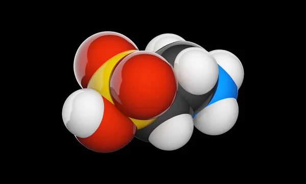 タウリンの分子構造 アミノエタンスルホン酸 C2H7No3S 化学構造モデル 空間充填 3Dイラスト 黒の背景に隔離された — ストック写真