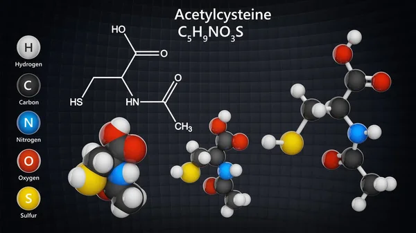 Estrutura Molecular Acetilcisteína Também Conhecida Como Acetilcisteína Nac C5H9No3S Modelo — Fotografia de Stock