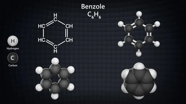 C6H6 Molécula Benzol Benzeno Modelo Estrutura Química Bola Vara Bolas — Fotografia de Stock