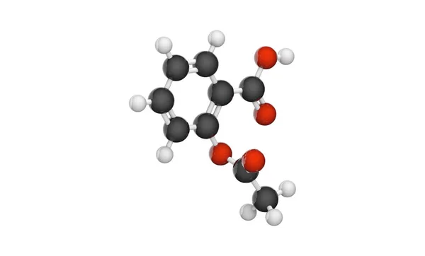 Aspirin Asa Molekylkula Och Stick Modell C9H8O4 Illustration Isolerad Vit — Stockfoto