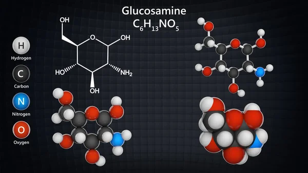 Glukosamin C6H13No5 Ett Aminosocker Behandling Artros Kemisk Struktur Modell Boll Royaltyfria Stockbilder