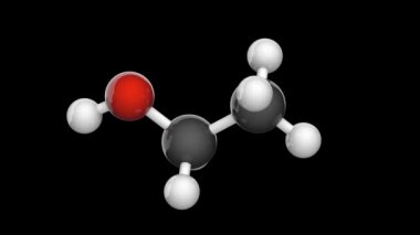 Yapısal kimyasal formül ve etanolün moleküler yapısı (alkol içme). Formül: C2H6O veya C2H5OH. Kusursuz döngü. 3 boyutlu görüntüleme. RGB + Alpha (Şeffaf) kanalı.