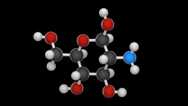 グルコサミン C6H13No5 アミノ酸系糖である 変形性関節症の治療 3Dレンダリング シームレスなループだ シームレスなループだ 黒の背景 透明チャンネル アルファチャンネル — ストック動画