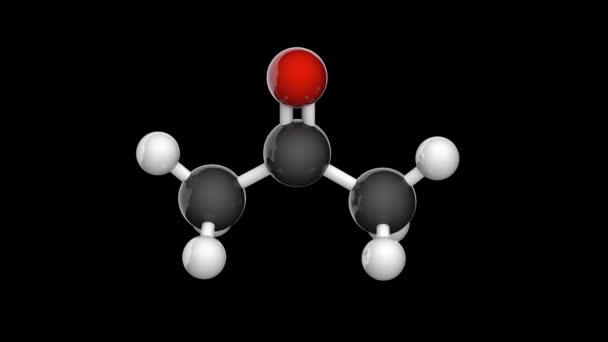 アセトンの構造化学式と分子構造 C3H6O型 シームレスなループだ 黒の背景 透明チャンネル アルファチャンネル の分離と回転 — ストック動画