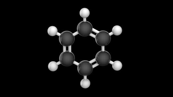 C6H6 ベンゾル ベンゼン 3Dレンダリング シームレスなループだ ボールと棒の化学構造モデル シームレスなループだ 黒の背景 透明チャンネル アルファチャンネル — ストック動画